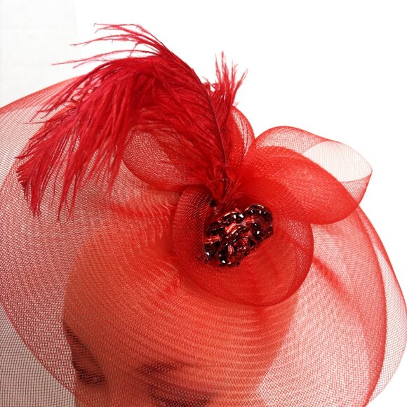 Red Mesh Fascinator Hat - Picture 3 of 11
